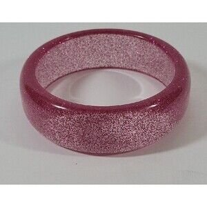 Vintage Translucent Hot Pink Fuchsia Clear Glitter Lucite Chunky Bangle Bracelet